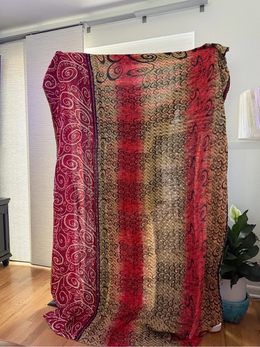 Boho Reversible Indigo Floral Kantha Throw Blanket - 55x85